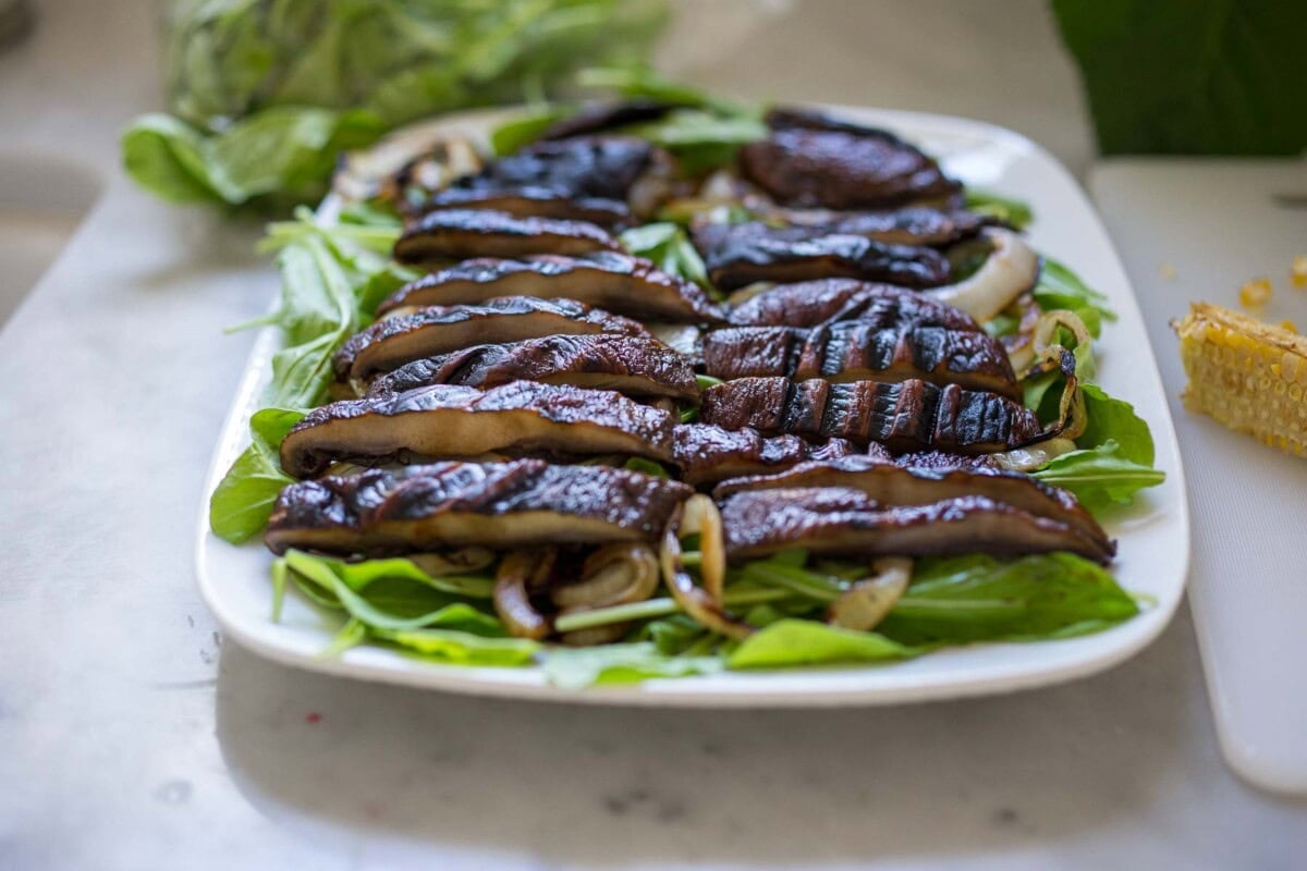 assembling the portobello salad 
