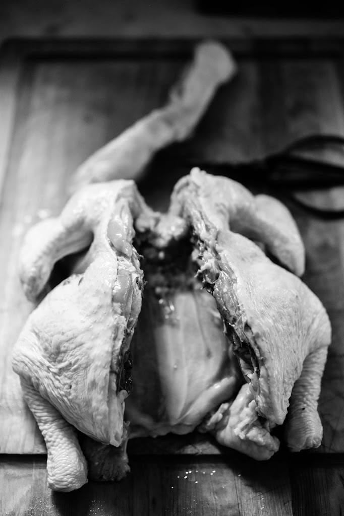 Backbone of the chicken removed 
